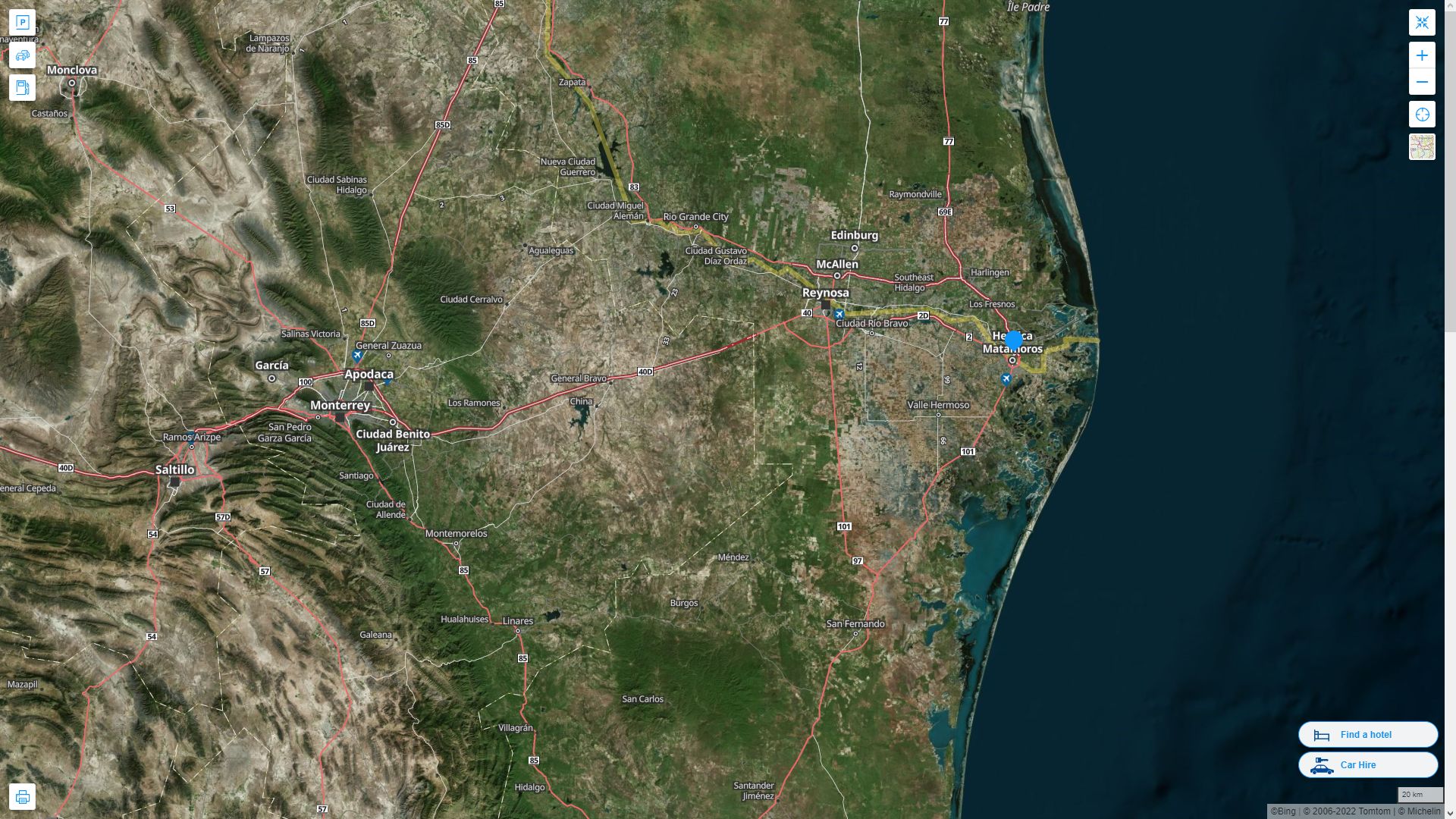 Brownsville Texas Highway and Road Map with Satellite View